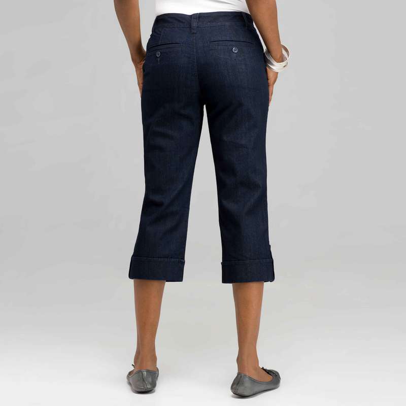 5 Pocket Cuffed Capri (Petite), Rinse Wash New, large image number 1